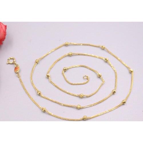 Real 18K Yellow Gold Chain For Women Female 2mm Bead with Wheat Link Chain Necklace 45cm Length Au750