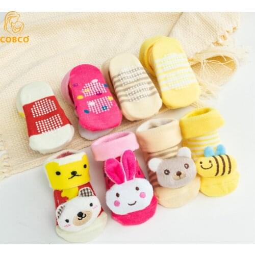 Newborn Baby Socks Floor Non-slip Cotton Cartoon Doll Socks with Baby Girls Boys Soft Cute Boots Toddlers Animal Sock Shoes Gift