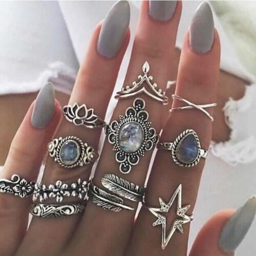 Engagement Ring Vintage Carved Starry Sky Leaf Butterfly 11 Piece Set Rings For Women Jewelry