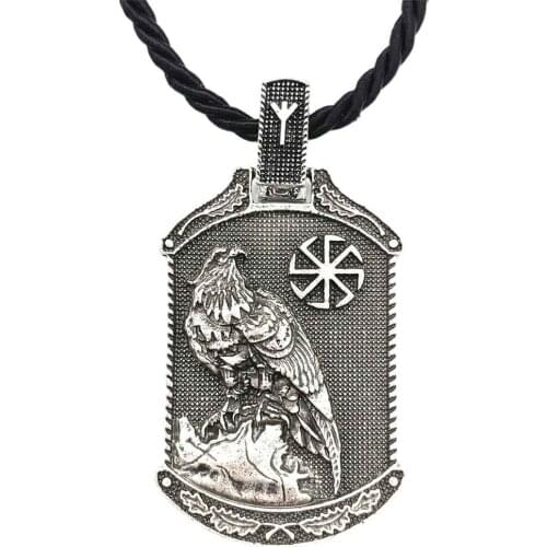 Odin Raven Amulet Slavic Kolovrat Talisman Jewelry Viking Runes Algiz Clasp Mens Pendants Necklaces Dropshipping