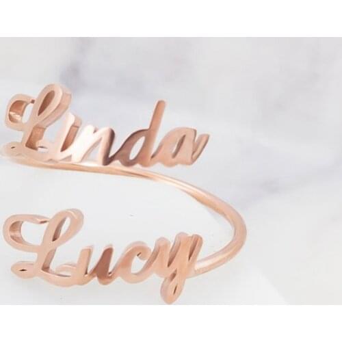 Rose Gold Adjustable Double Name Rings For Couple Lovers Personalized Two Names Ring Custom Wedding Jewelry Bridesmaid Gifts