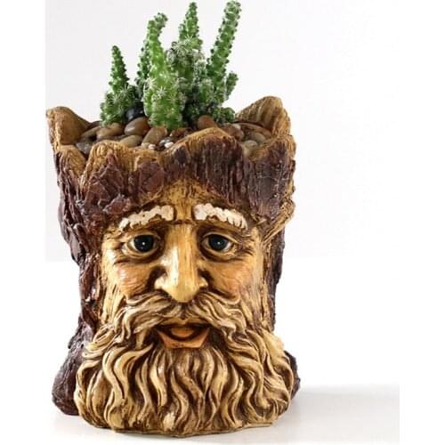 Resin Old Man Head Flower Pot Succulent Planter Cute Model Pen Holder Garden Green Plant Cactus Pot Vase Balcony Home Decoration