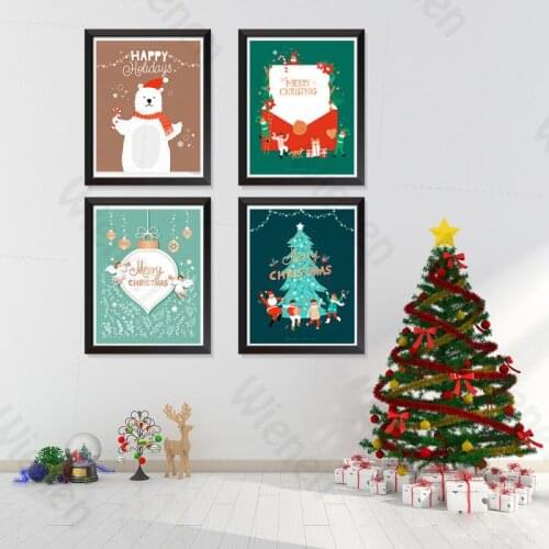 Christmas Posters and Prints Shop Window Merry Christmas Decoration Painting Cartoon Santa Claus Picture Wall Art Canvas Paintin