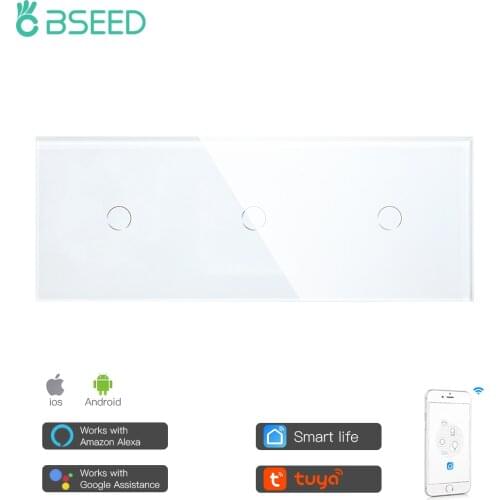 Bseed 3 Gang WifI Control Touch Switch 228mm Light Switch White Crystal Class Panel Switch