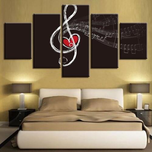 5 Pieces Modern Home Decor Modular Pictures For Living Room Musical Note HD Canvas Paintings Wall Art Posters Framed
