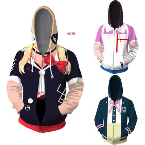 2020 Enoshima Junko Cosplay Hoodies Danganronpa 2 Coat Nanami Chiaki Sweatshirts Mikan Tsumiki Hooded Zip Jacket Anime Adult