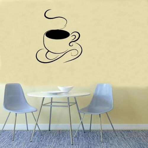WJWY Cup Of Hot Coffee Kitchen Cafe Restaurant Office Wall Sticker Home Decor Removable Art Murals Wallpaper Vinyl Wall Decals