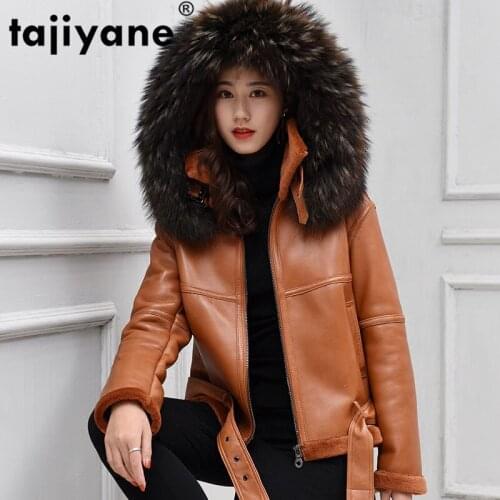 Genuine Jacket Leather Natural Fox Fur Hood Sheep Shearling Fur Coat Winter Jacket Women 100% Sheepskin Coat Female Jackets 118
