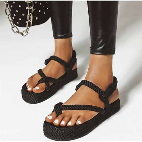 2020 Punk Flip Flops Women Cane Low Heel Gladiator Thong Sandals Female Back Strap Summer Platform Oxfords Shoes Casual Shoes