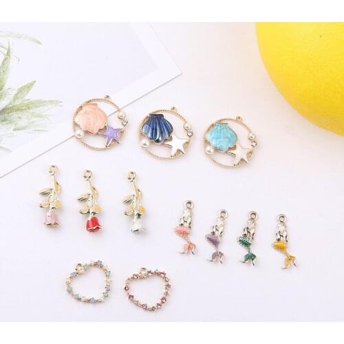 10pcs Summer Beach Jewelry Alloy Drop Oil Shell Star Mermaid Rose Pendant Sea Shell Earrings For Women Diy Handmade Accessories