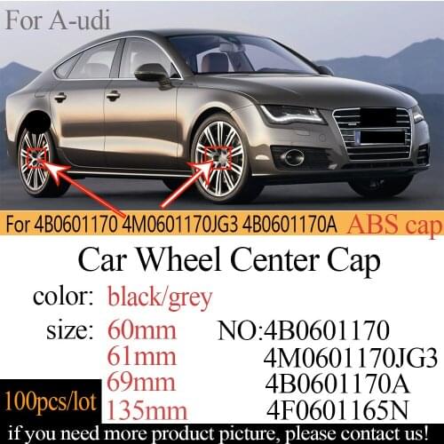 100pcs/lot 60mm 61mm 69mm black gray Car Wheel Center Cover Wheel Hub Cap For 4B0601170 4M0601170JG3 4B0601170A