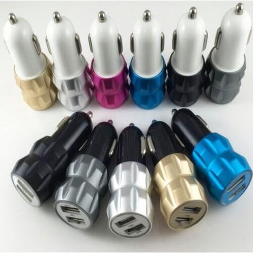 100pcs/lot Universal Aluminum Alloy Metal Style 2.1A+1A Dual USB Car Charger For iPhone 5 5s 6 6 plus se For samsung htc