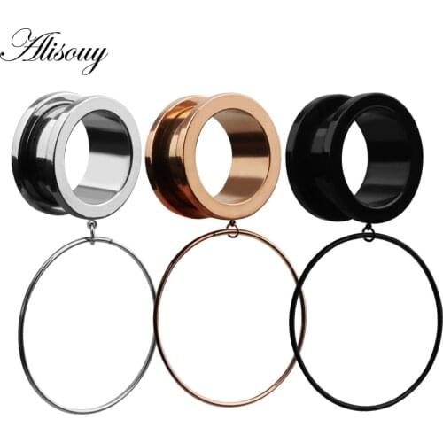 2pcs Steel Ear Plugs Tunnels Flesh Earring Piercings Lobe Circle pendant Piercing Ear Gauge Ear Expanders Body Jewelry Piercing