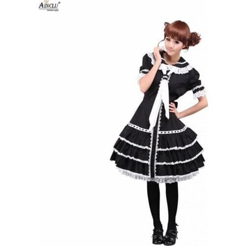 Ainclu Free Shipping XS To XXL Cemavin Womens Cotton Black Ruffles Gothic Lolita Dress for Usually days Party Halloween