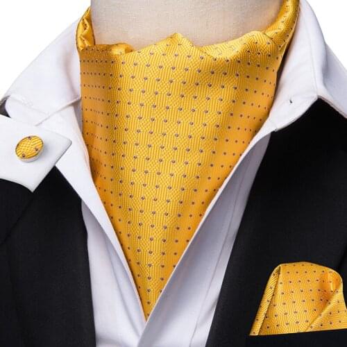 AS-1017 Hi-Tie Silk Mens cravat scarf tie Ascot Tie For Men Scarf Tie Suit Light Yellow Mens Necktie Jacquard Set