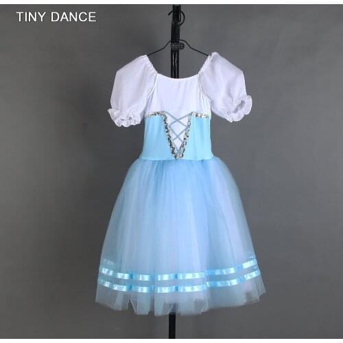 White Chiffon Puff Sleeve Ballet Dance Tutu Ballerina Dress Sky Blue Ballet Tutus for Child and Adult Romantic Tutu 19845