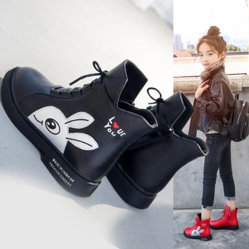 Winter Girls Boots 2020 New Spring British Fashion Girls Shoes Kids Cute Cartoon Leather Warm Plush Boots Litter Big Child Boot