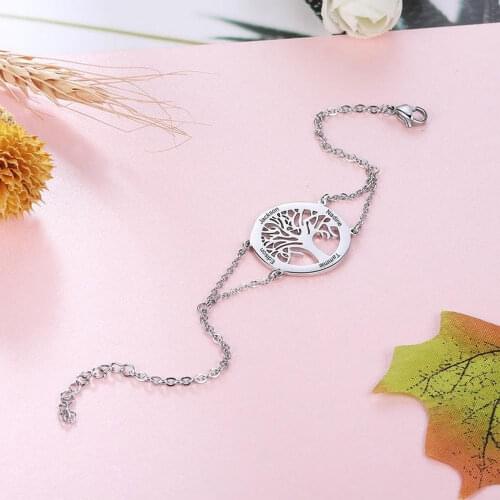 MumuXing Personality Family Tree Bracelet New Stainless Steel Adjustable Bracelets Jewelry For Women Mothers Day Gift