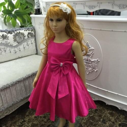 Flower Girls Dress Bridesmaid Girl Knee-length Satin Party Dress With Big Bow Christmas Formal Kids Evening Ball Gowns Vestido