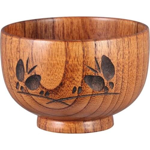 Japanese Style Wooden Bowl Carved Rice Bowl Ramen Noodle Soup Bowl Fruit Salad Mixing Bowl Food Container Tableware