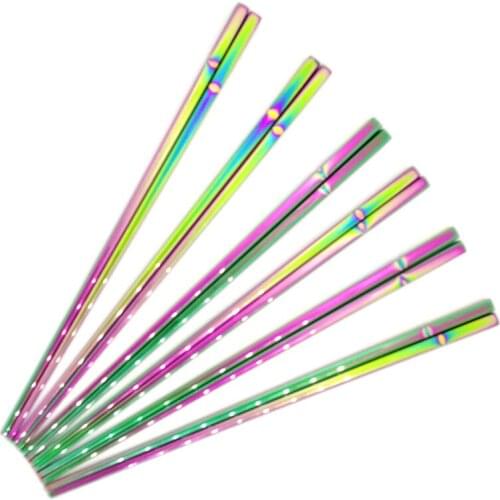 Length 24cm Rainbow Food Grade Top Mirror Polished Stainless Steel Chopsticks Household Restaurant Chopsticks Christmas Gift