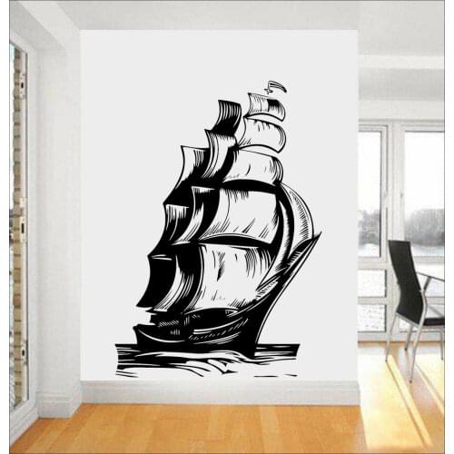 Nautical Home Decor Vintage Ship SailBoat Wall Decals Sail Ocean Marine Sea Waves Vinyl Sticker Living Room Interior Mural B-23