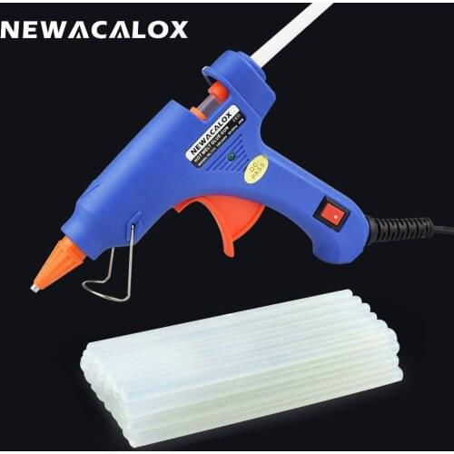 NEWACALOX 20W EU/US Hot Melt Glue Gun with 20pc 7mm Glue Stick Industrial Mini Guns Thermo Electric Heat Temperature Tool