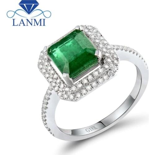 LANMI Solid 18Kt White Gold Natural Colombian Emerald Ringd Diamond Good Gemstone Jewelry for Wife Christmas Gift