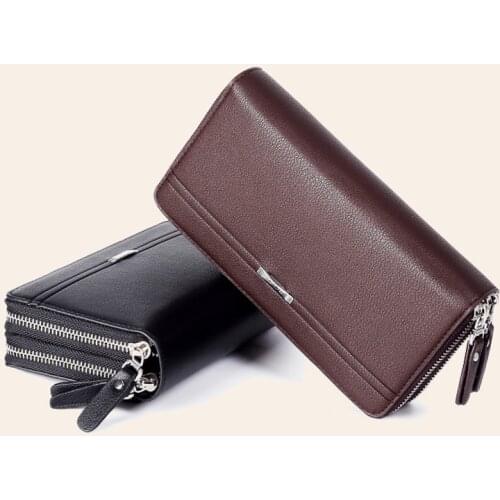 Double Zipper Mens Wallet Money Purse Long Style Mens Safe Wallet Clutch Bag Multi-Functional Male Safe Wallet Card Bag Holder
