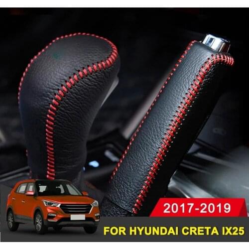 Leather Covers for Hyundai Creta Ix25 2017-2019 Car Handbrake AT Gear Head Shift Knob Cover Gear Shift Cover