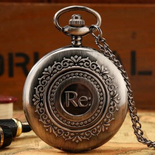 Creative Lettering " Re: " Flowers Design Quartz Pocket Watch Steampunk Pendant Necklace Clock Sweater Chain Art Collectibles