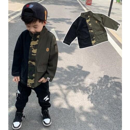 Fashion New Kids Boy Girls Cartoon Animal Green Black Camo Hoodie Tops Coat Casual Jean Jacket Children Clothes