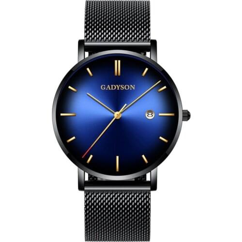 Fashion Mens Business Quartz Wristwatches Classic Male Stainless Steel Dial Mesh Belt Watch Luxury Blue Ray Glass Watches