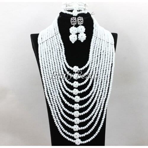 Opaque White African Costume Jewelry Set High Quality Nigerian Wedding Crystal Bridal Beads Jewelry Set Free Shipping ALJ007