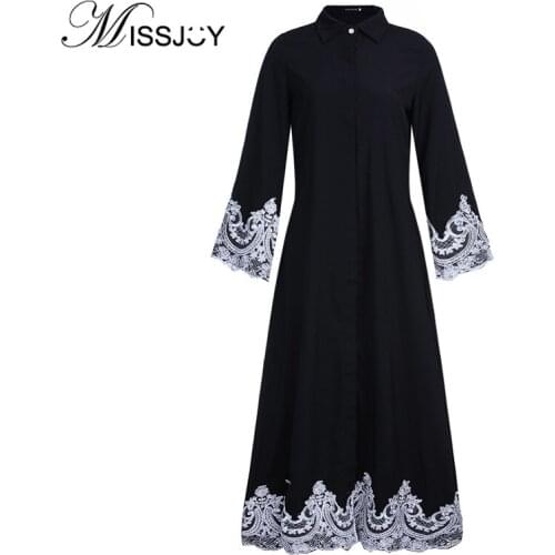 MISSJOY New Arabic Abaya Dress Middle Eastern Turkish Fashion Fully Buttoned Muslim Lace Robe long sleeve Kaftan Muslim Robe