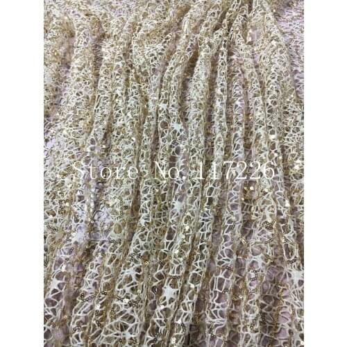 New arrival embroidered tulle Fabric 5yard/lot Fashion Embroidered lace fabric with sequins for evening dress