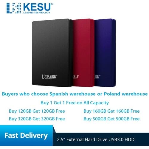 KESU 2.5" Portable External Hard Drive USB 3.0 120GB 160GB 250GB 320GB 500GB 750GB 1TB 2T HDD Externo Hard Disk for PS4/Xbox One
