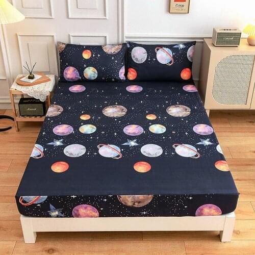 Fashion Space planet moon Mars Saturn Bed Fitted Sheets Sábanas Mattress Cover with Elastic Microfiber 180*200*30 150*200*30cm