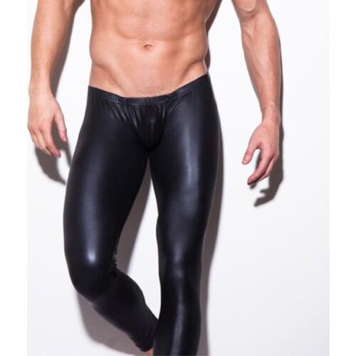Sexy Mens Leather Pants Gay Long Bodybuilding Slim Tight Solid Pants S M L