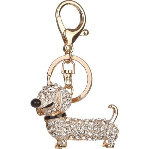 Rhinestone Crystal Cute Dog Dachshund Keychain Bag Charm Pendant Key Chains Holder Key Ring Jewelry For Women Girl Gift