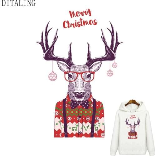 Thermal Stickers For Clothes Christmas Patch Gift Clothing Thermoadhesive Patches DIY T-Shirts Washable Christmas Elk Sticker