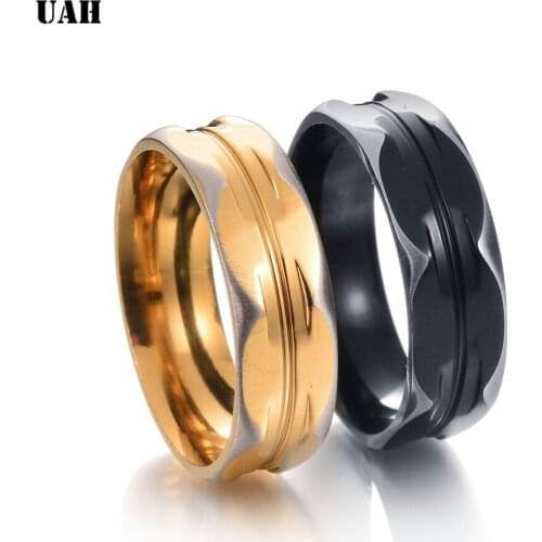 UAH Titanium Steel Lovers Couple Rings Gold Wave Pattern Wedding Promise Ring For Women Men Engagement Jewelry Party Gift
