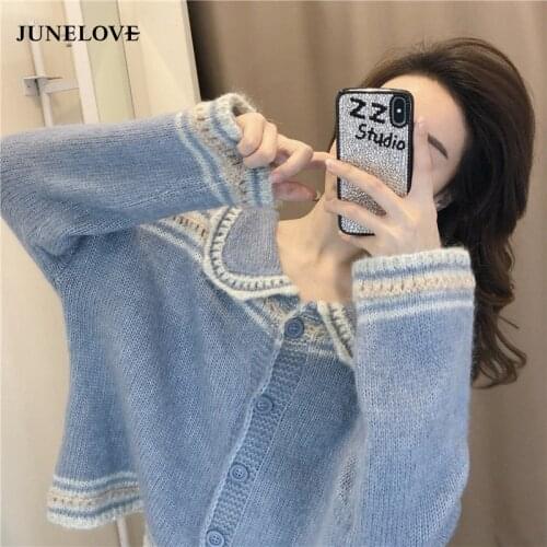 JuneLove Thickened Outer Wear Soft Loose Jacket Women Knitted Cardigan 2021 Autumn Winter New French Retro Gentle Mohair Sweater