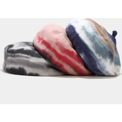 Knitted Beret Winter Street Trend Warm Painter Hat Casual Hat Women Tie-dye Fashionable Warm Winter Hat