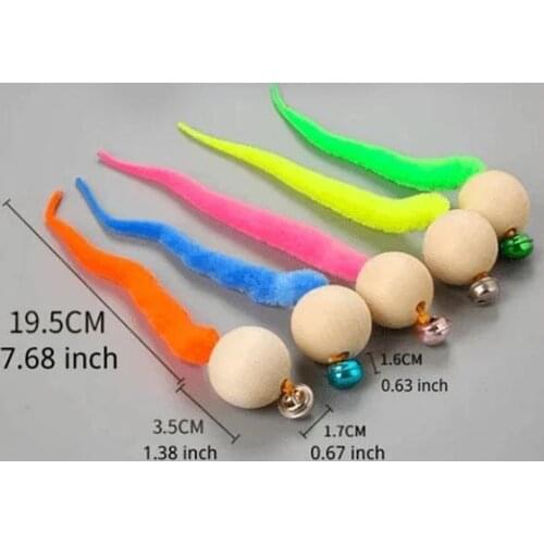 Wiggly Balls Cat Bell Toys New Cat Chewing Toys Wooden Ball Wiggly Tail Bell Sounding Kitten Bite Toys Cat Chewing Toys