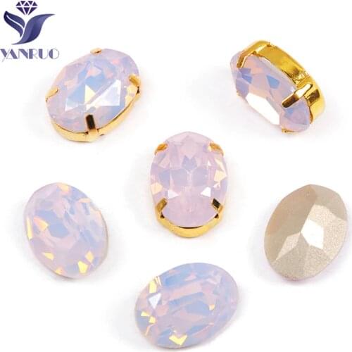 YANRUO 4120 Oval Rose Water Opal K9 Crystals Diamonds Sewn Crystals Sew-On Crystal With Claws Setting Decor Wedding Dresses