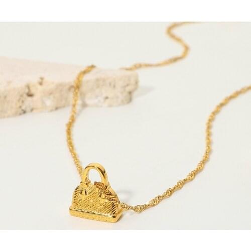 Stainless Steel Jewelry Mini Cubic Bag Charm Pendant Necklace Simple 18K Gold Clavicle Chain Necklace For Fashionable Women