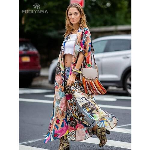 2021 Boho Print Half Sleeve Dress Summer Beach Wear Long Kimono Plus Size Women Clothes Sexy V-neck Lady Loose Dresses N796