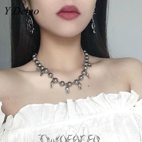 Y Demo Harajuku Beads Chain Necklace Women Punk Party Necklace Casual Rock Accessory Female 2021 Tide