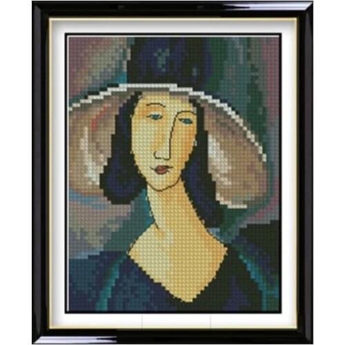 Gold Collection Beautiful Counted Cross Stitch Kit Portrait of Woman in Hat Lady Girl rto